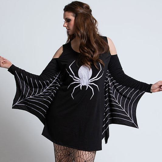 Halloween Spiderweb Costume Dress – Plus Size Spooky Glam – Party & Club Outfit