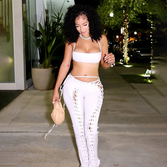 Sexy Halter Crop Top + Lace-Up Pants 2-Piece Set – Pre-Order Boutique Drop